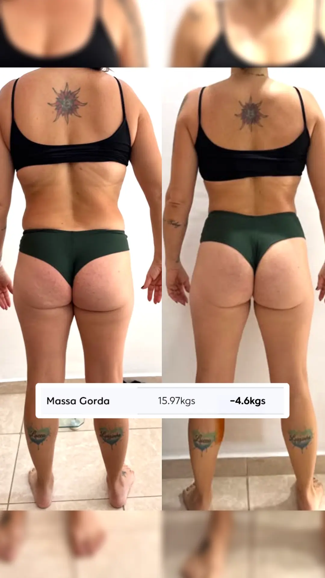 Comparativo de antes e depois de Pri, vista posterior